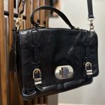 Badgley Mischka  Black Leather Satchel Two—Toned Hardware Turnlock Crossbody Photo 0