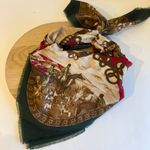 Vintage Red & Green Horse Girl Printed Oversized Square Scarf Wrap Photo 0