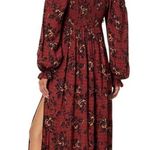 Free People NEW  Jaymes Midi Dress Burgundy Floral SM Milkmaid Cottagecore Boho Photo 1