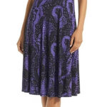 Jones Wear  Dress Womens 12 Purple Black Sleeveless Faux Wrap‎ V-Neck A-Line Photo 0