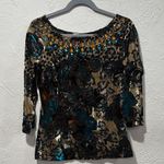Cache Vintage Y2K Jewel Embellished Floral Burnout Velvet Blouse Top Size Medium Photo 0