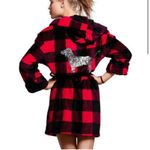 PINK - Victoria's Secret Victoria's Secret Pink Bling Plaid Fleece Hooded Robe Red/Black/Silver Sz XS/SM Photo 4