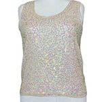 Vintage 90s Y2K 100% Silk White Going Out Top Sequins. Large. Bachelorette Fairy Photo 0