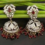 Indian Jhumka Brass & Ruby Dangling Pierced Earrings Red Photo 0