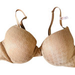 Victoria's Secret Beige Logo Jacquard Push Up Bra Womens 36C Underwire Nude Tan Photo 0