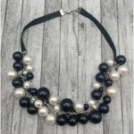 Black & White Cluster Ball Bead Collar Necklace Black Faux Suede & Silver Tone Photo 5