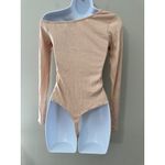Trouvé Womens Ribbed Knit Bodysuit Long Sleeve Off‎ Shoulder Beige Size S Tan Photo 2