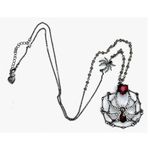 Betsey Johnson NEW SPIDERWEB NECKLACE 35" Long Beads Red Stone Heart Spider Web Photo 1