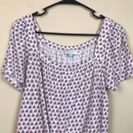 Lucky Brand Women’s Floral Print Square Neck Tie Knot Bottom Short Sleeve Shirt Photo 1