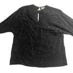 Evan Picone Evan-Picone Silk Blouse Long‎ Sleeve Keyhole Neckline Black Diamond Pattern 8 Photo 1