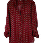 Kut From The Kloth Floral V-neck Button Down Sheer Blouse Large Photo 0