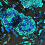 Laurence Kazar NWT NOS  Beaded Sequin Short Sleeve Silk Top Blue Black L Photo 5