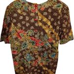 Brown floral print red button down the back shirt measurements in pictures Size undefined Photo 1