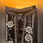 Black Embroidered Women's Top w satin details boho summer business casual cotton Size L Photo 4