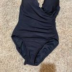 MiracleSuit Ruched One Piece Swimsuit Notched Neckline Black Photo 4