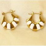 Gold Plated Stunning Egyptian Style Hoop Earrings White Enamel and Gold Photo 5
