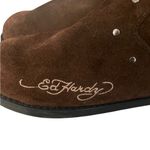 Ed Hardy VTG  Montana Brown Suede Boots Y2K Eagle Studded Mid Calf  Embroidered Photo 3