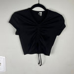 H&M Divided Black Ribbed Ruched Drawstring Crop Top Size S Photo 0