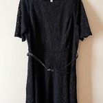 Charter Club  Black Lace Short Sleeve Dress Adjustable Belt Size 1X Knee Length Photo 0
