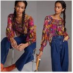 Anthropologie NEW x Alexandra Farmer Puff Sleeve Butterfly Blouse S Photo 1