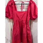 Draper James  Red Square Neck Puff Sleeve Smocked Babydoll Dress Size L Photo 2