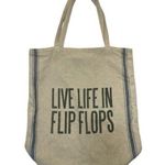 Burlap Beach Bag Live Life In Flip Flops woven tote Tan Photo 0