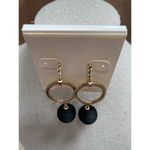 NWT Gold Drop Hoop Earrings w/ Black String Wrapped Dangle Balls Photo 3