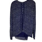 Lucky Brand  Navy Blue‎ and Gold Printed Lined Split Back Knit Top Size Large Photo 2