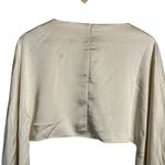 Atlein Cream Dramatic Long Sleeve Satin Cropped Round Neck Top Size Medium Photo 10