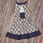 Rewind  Womens Blue Medallion Boho Dress Backless High Neck Fit and Flare Medium Photo 1