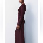 ZARA  NWT burgundy v neck long sleeve midi dress with ruched draped detail Photo 3