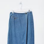 [Vintage] 90s Lizwear Medium Wash Denim Wrap Front Straight Midi Skirt Size 12 Blue Photo 2