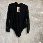 Black Long Sleeve Mock Neck Diamond Net Mesh Sheer‎ Bodysuit Size XL Lingerie Photo 10