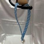 Handmade  Blue and White Polka Dot Wristlet Keychain with White Pompom Photo 0