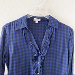 Maison Jules  Royal Cobalt Blue Buffalo Plaid Ruffle Button Down S Photo 71