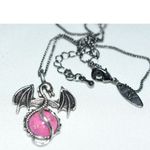 NY Gothic Dragon/Wyvern Cage Pink Gemstone Black Metal 16" Chain Bib Necklace Photo 2