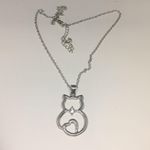 Handmade Love cat Tibetan silver chain necklace with cz Photo 0