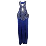 Laurence Kazar VTG  Plus‎ Size XXL Dress Royal Blue Beaded Halter Keyhole Maxi E Photo 1