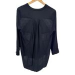 Sandro Paris Black Silk Lace Panel Blouse Small Long Sleeve Pleated Back Photo 5