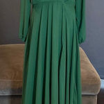Women’s Green Chiffon Full Length Long Sleeve Dress Corset Back Leg Slit Size 12 Photo 0