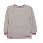 Anthropologie GRAY TEXTURED CREW NECK PINK STRIPE PUFF PRINCESS SLEEVE SWEATER S Photo 3