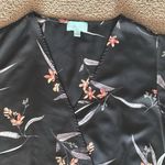 Veronica M  Women’s Black Short-sleeve Floral Wrap Around Tie Top - Size S Photo 3