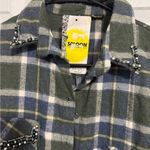 Green Plaid Long Shirt with Beaded Pockets Size M Photo 3
