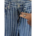 American Eagle  Blue White Pinstripe Wide Leg Crop Raw Hem Blue Jeans Size 00 Photo 2