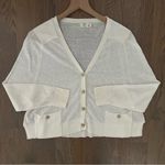Anthropologie Moth  V-Neck Linen Blend Cardigan Sweater in Cream Size Small Photo 1