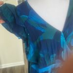 Tropical maxi wrap dress size XL ruffles cap sleeve vacation flowy Blue Photo 3