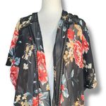 Band of Gypsies Black Sheer Red Floral Kimono Duster Swim Cover Up Short Sleeve Photo 4