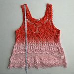 Bongo Plus Women's Pink Orange Ombre Cotton Crochet Lace Sheer Y2K Tank Top Photo 4