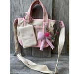 Madden Girl Mini Tote Pink Canvas Bow Bag with Charm & Pouch Photo 2