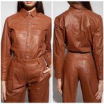 Rag and Bone  Jack Leather Button‎ Down Shirt Blouse Shacket Cognac Sz S NWT $795 Photo 1